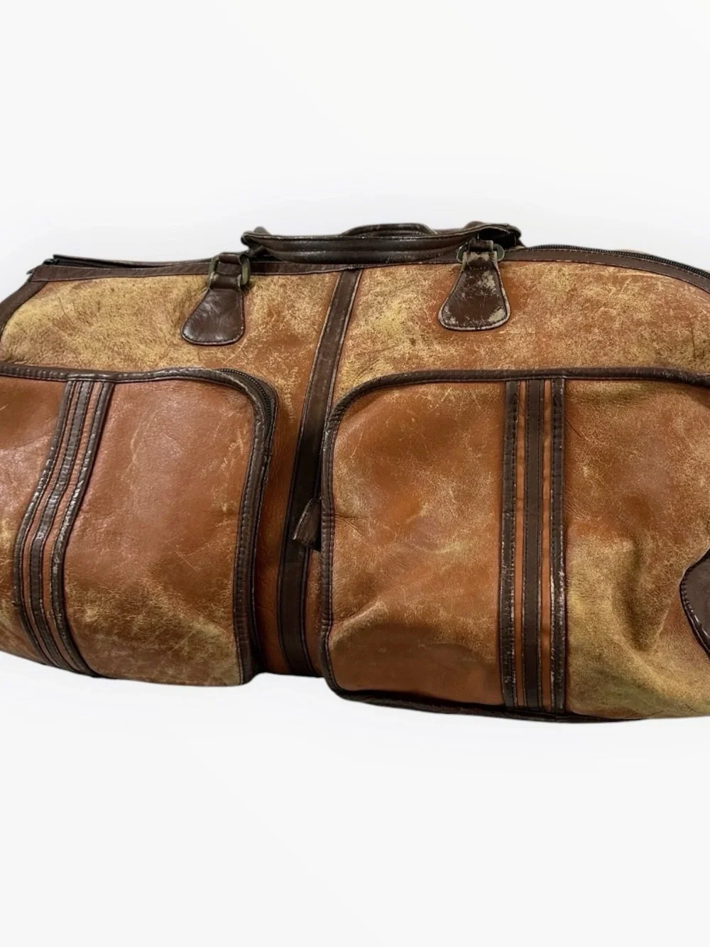 Vintage LAND Colombian Leather Large Duffel Travel Bag Weekend Carry On Brown